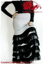 Falda Flamenca 01 - Gris con triple volantes de tul negro